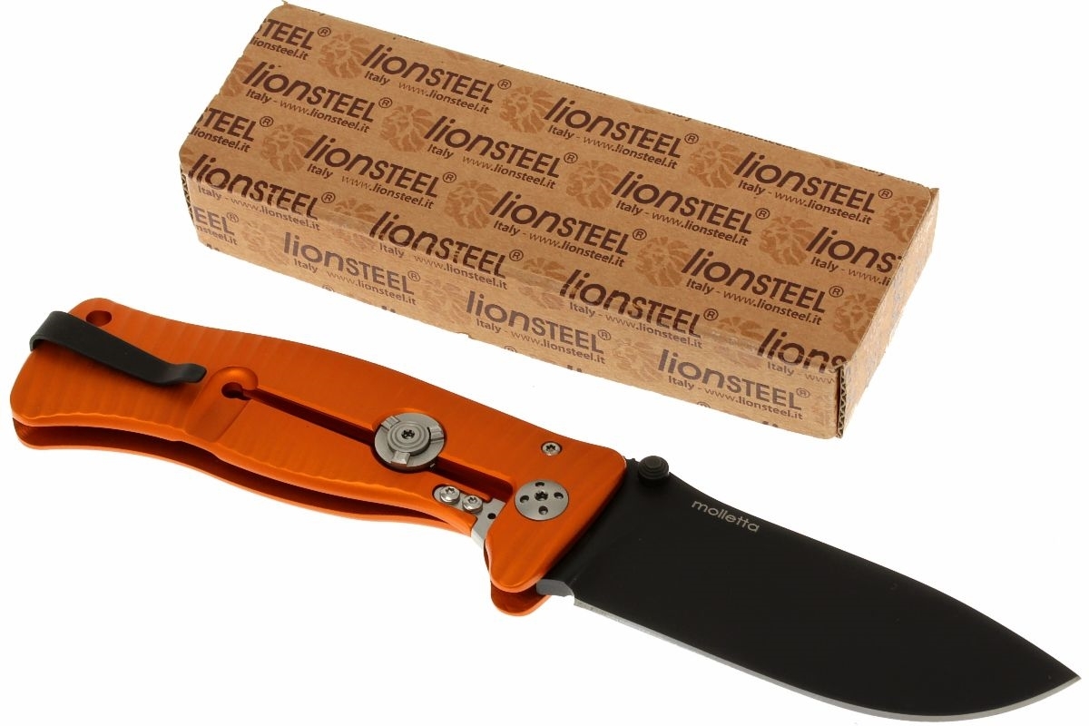 фото Нож складной lionsteel sr1a ob orange, сталь d2 black finish, рукоять алюминий (solid®), оранжевый lion steel