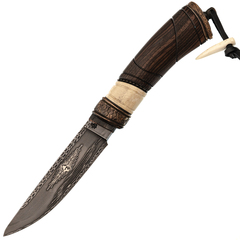 Фото Авторский нож Медведь, сталь мозаичный дамаск, подарочная шкатулка