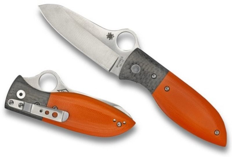 фото Нож складной peter carey design firefly™ spyderco 184gpor, сталь vg-10 satin plain, рукоять стеклотекстолит g10/карбон, оранжевый