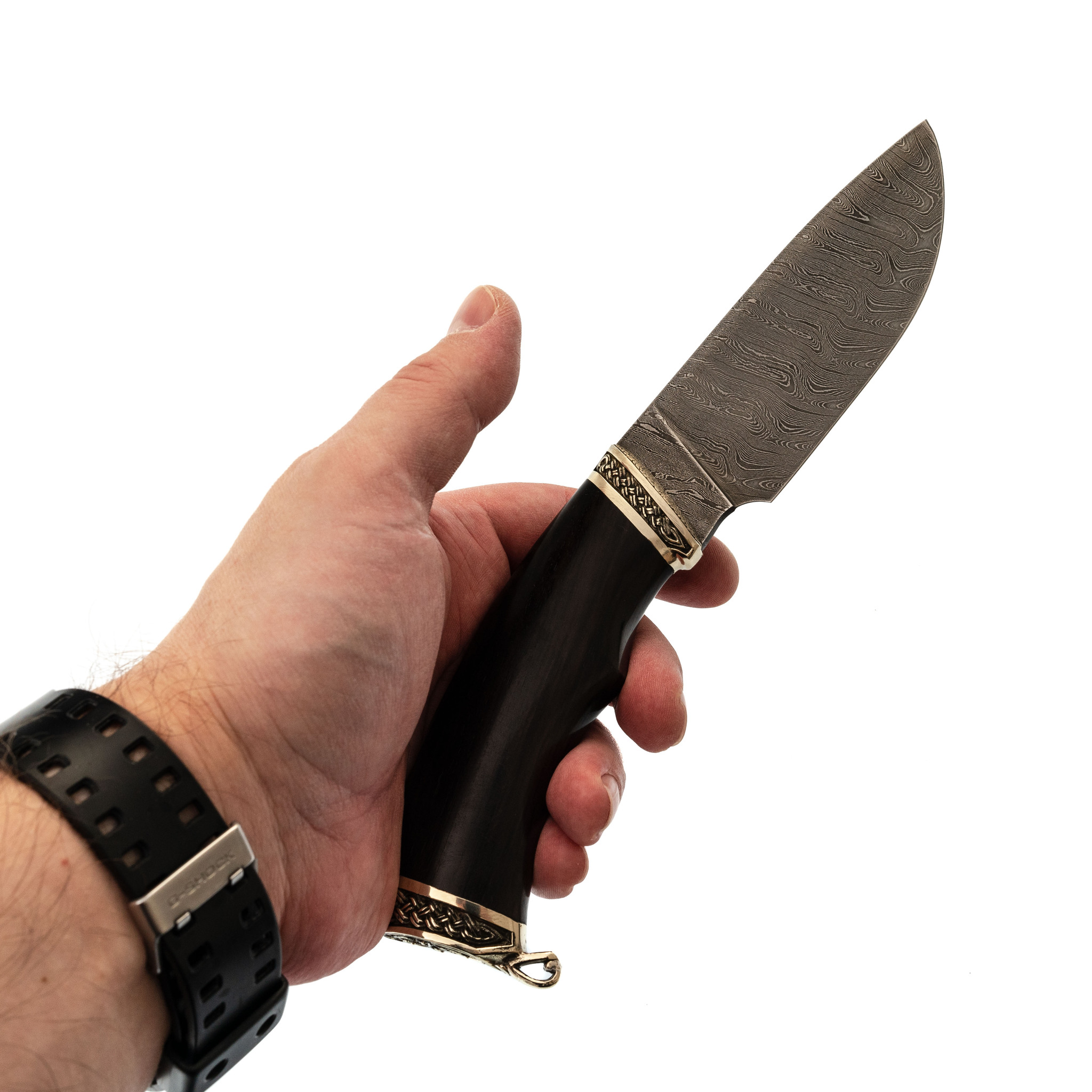 Нож Разделочный, сталь дамаск, рукоять черное дерево - фото 4