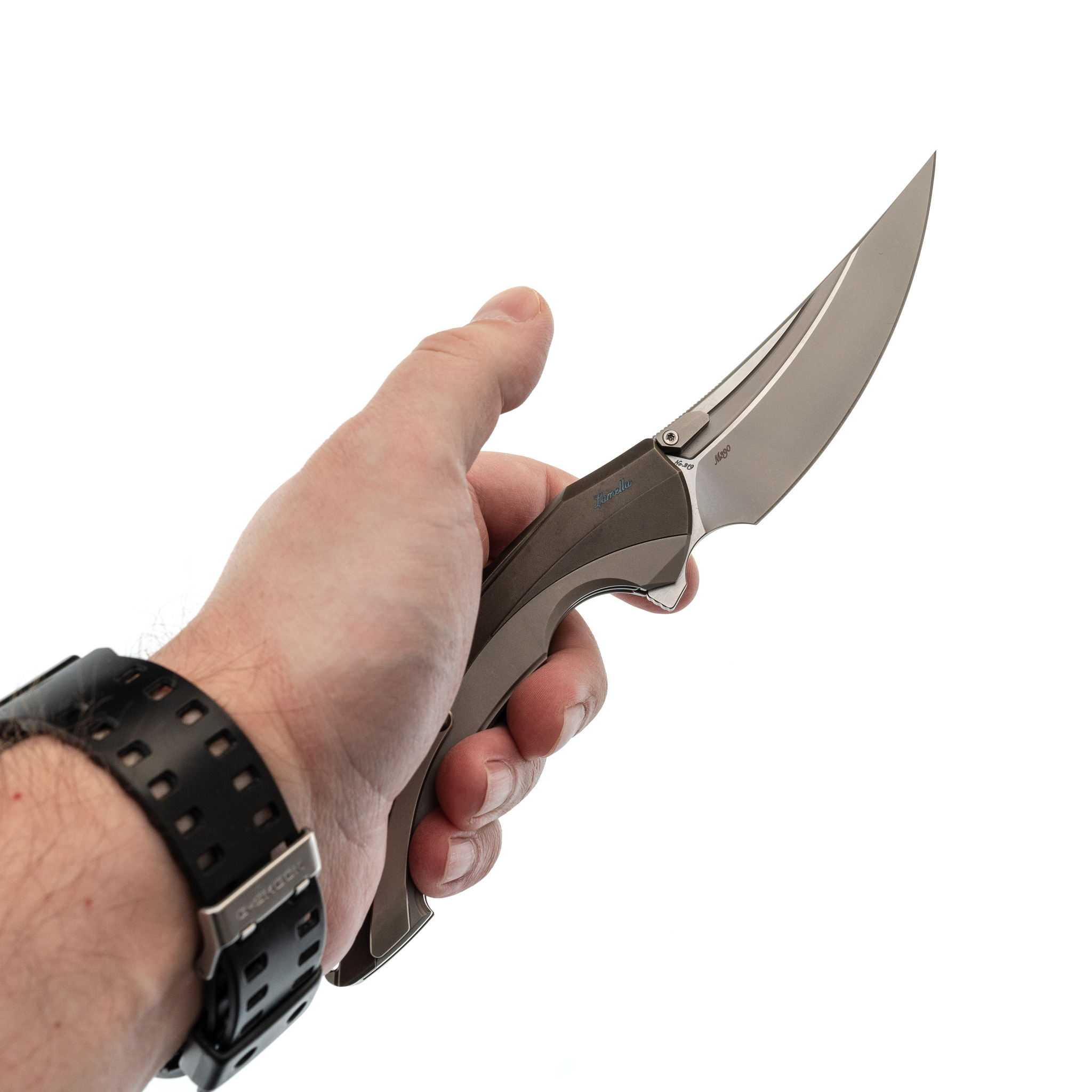 Складной нож Rike Knife Lamella Grey , сталь M390, рукоять титан - фото 7