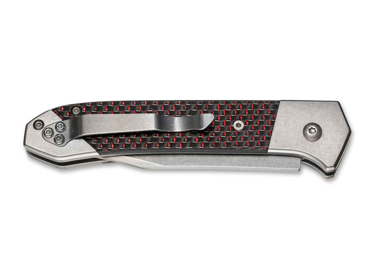 фото Полуавтоматический складной нож magnum rubico auto - boker 01sc054, сталь 440a stonewash, рукоять карбон/нержавеющая сталь, чёрно-красный