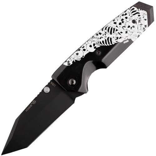Складной нож Hogue EX-02 Tanto Custom Skulls & Bones, сталь 154CM Ceracote™ Firearm Coating, рукоять ABS-Пластик, черно-белый