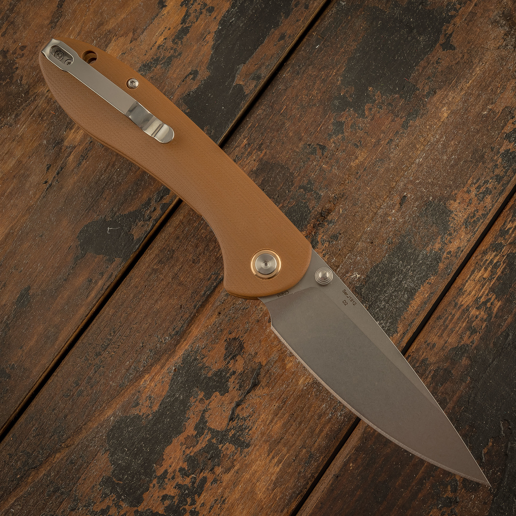 Складной нож CJRB Feldspar, сталь D2, Brown G10 - фото 4