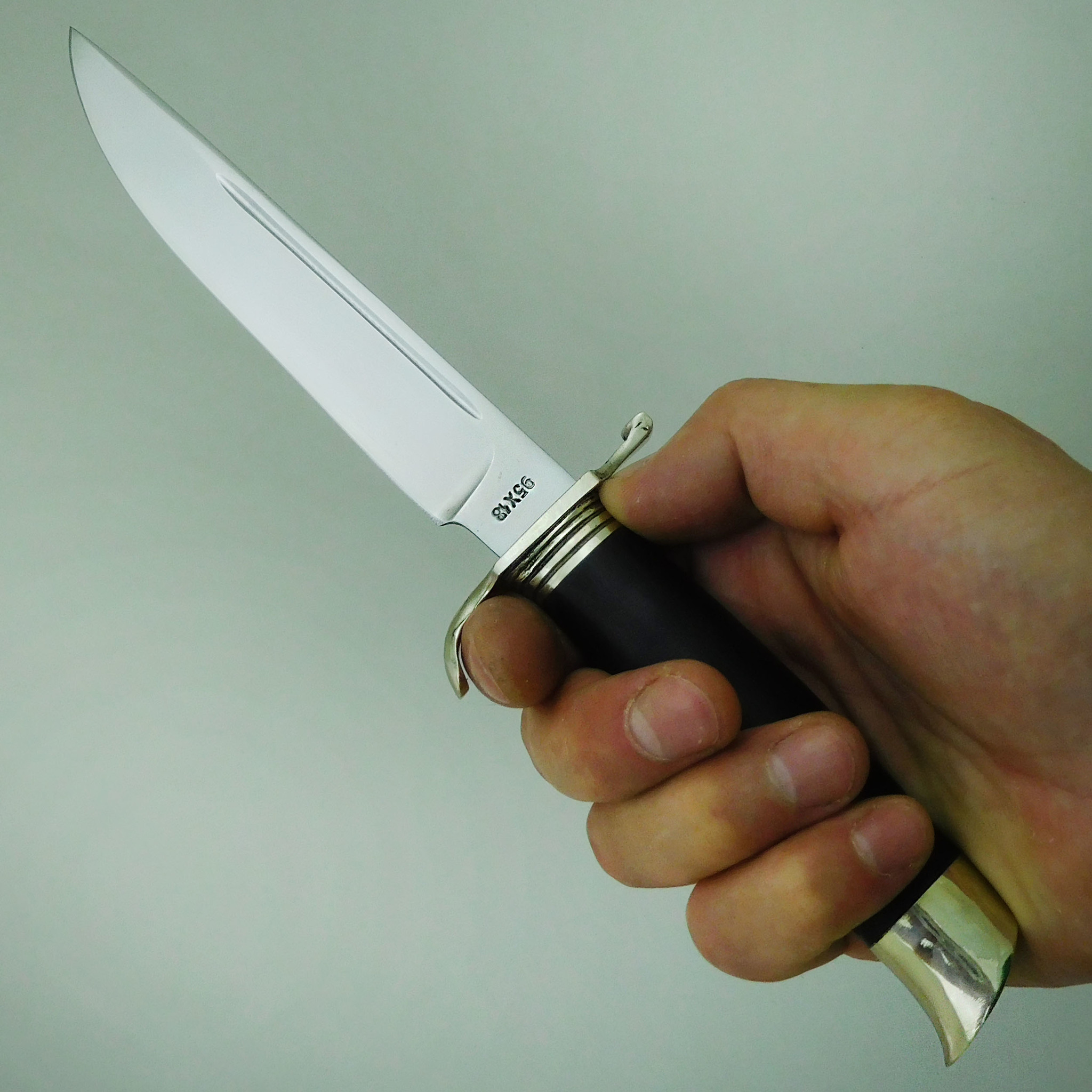 фото Нож финка нквд, кованая сталь 95х18, рукоять граб, мельхиор атака
