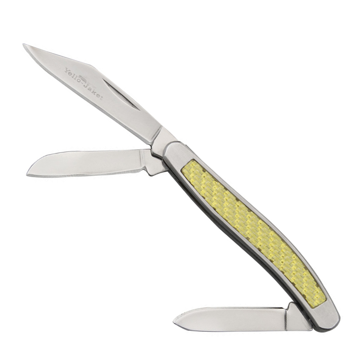 фото Складной нож camillus yello-jaket 3 blade whittler, сталь aus-8, рукоять нержавеющая сталь, carbon fiber