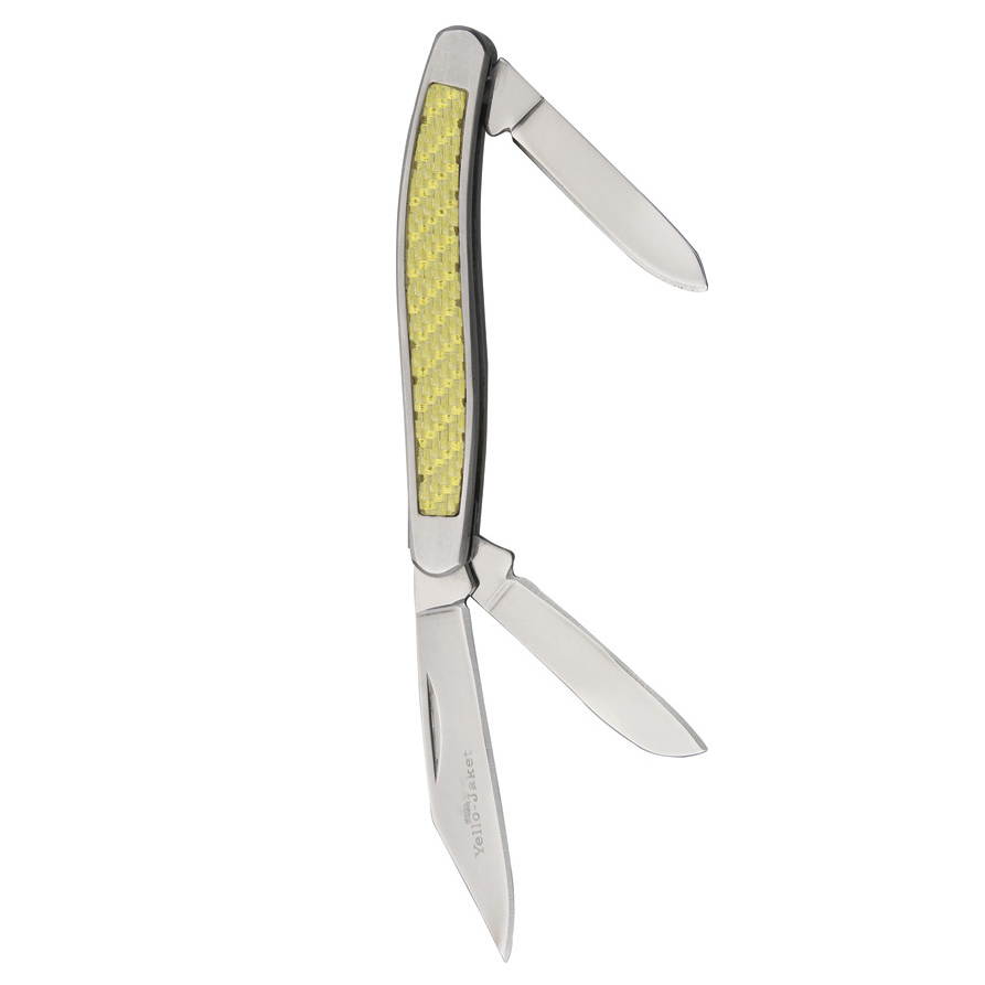 фото Складной нож camillus yello-jaket 3 blade whittler, сталь aus-8, рукоять нержавеющая сталь, carbon fiber