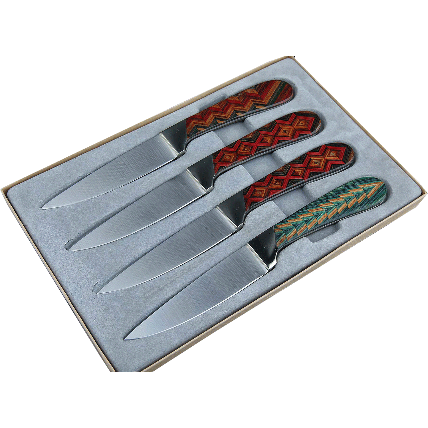 Эксклюзивный набор из 4-х ножей для стейка Santa Fe, сталь 440А, рукоять черное дерево/наборное дерево - фото 1