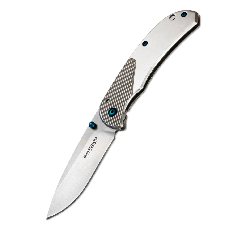 Нож складной Magnum Blue Dot, сталь 440А Stonewash Plain, рукоять нержавеющая сталь, серый, Boker 01RY863 - фото 1
