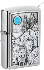 Фото Зажигалка ZIPPO Wolf Design с покрытием Brushed Chrome, латунь/сталь, серебристая