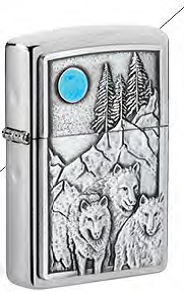 фото Зажигалка zippo wolf design с покрытием brushed chrome, латунь/сталь, серебристая