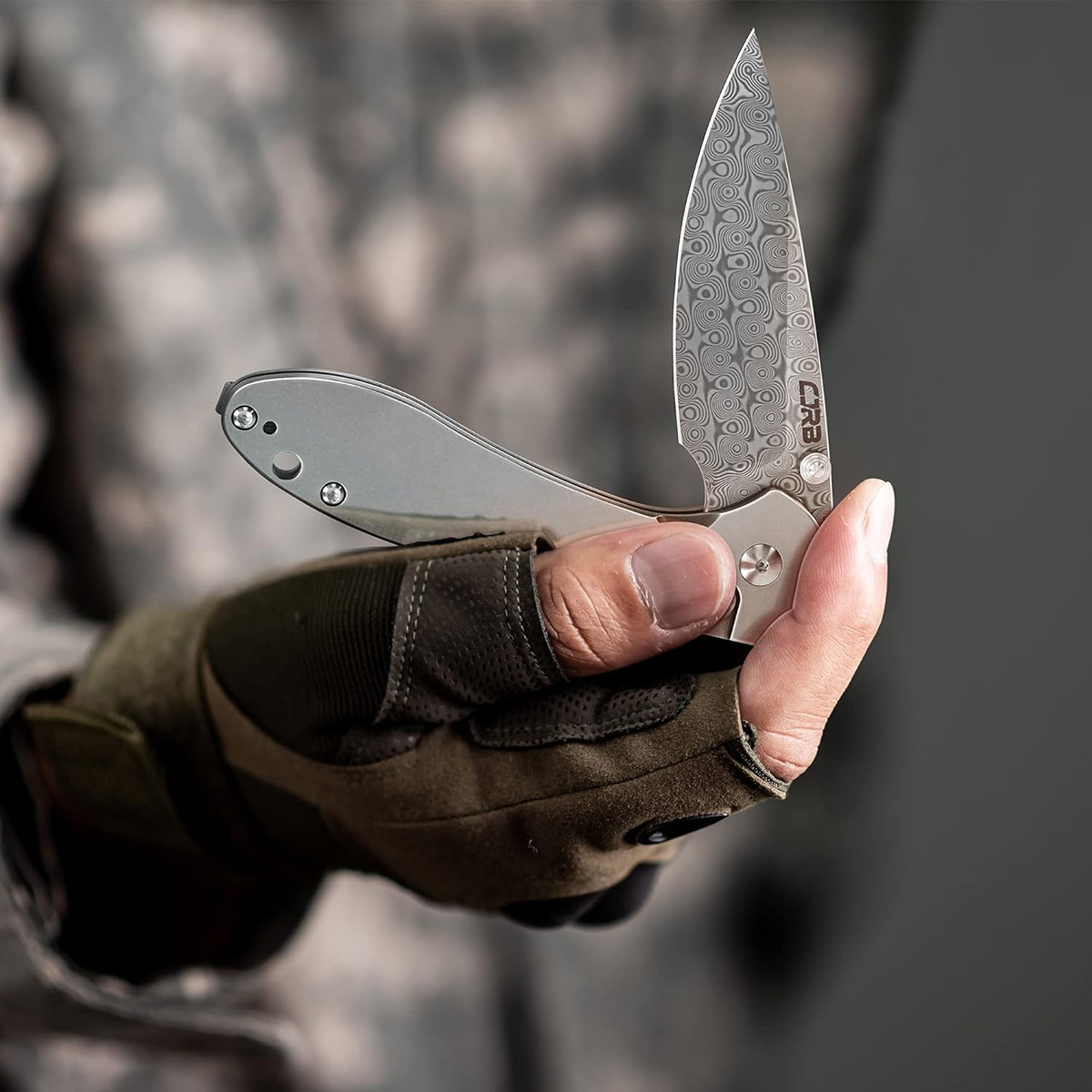 Складной нож CJRB Feldspar, сталь Damascus, рукоять сталь - фото 2