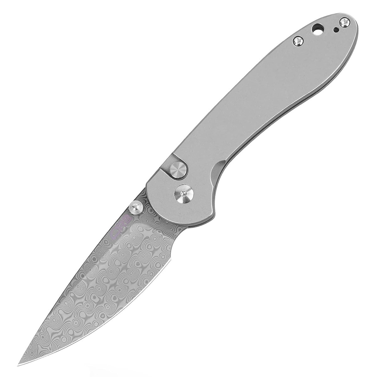 Складной нож CJRB Feldspar, сталь Damascus, рукоять сталь - фото 1