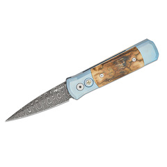 Фото Автоматический нож Pro-Tech Godson Custom 005, сталь Chad Nichols Virus Damascus, титан/мастодонт, синий/Ivory