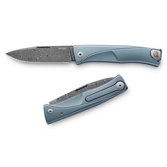 Фото Складной нож LionSteel Thrill, сталь дамаск, рукоять титан, голубой
