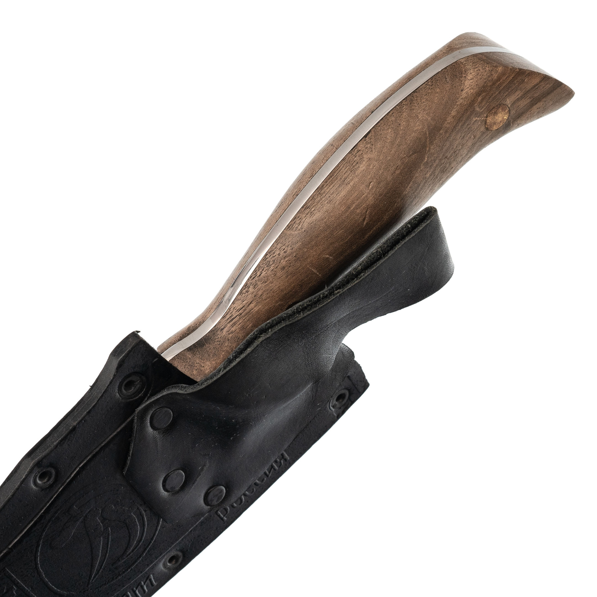  Осетр с кожаной рукоятью AUS-8, Кизляр -  нож с гравировкой .
