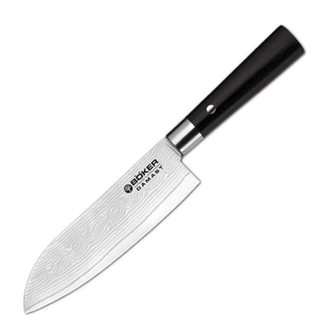 Поварской кухонный нож сантоку Boker 16.8 см, сталь VG-10 в обкладках из дамасской стали, рукоять пакка