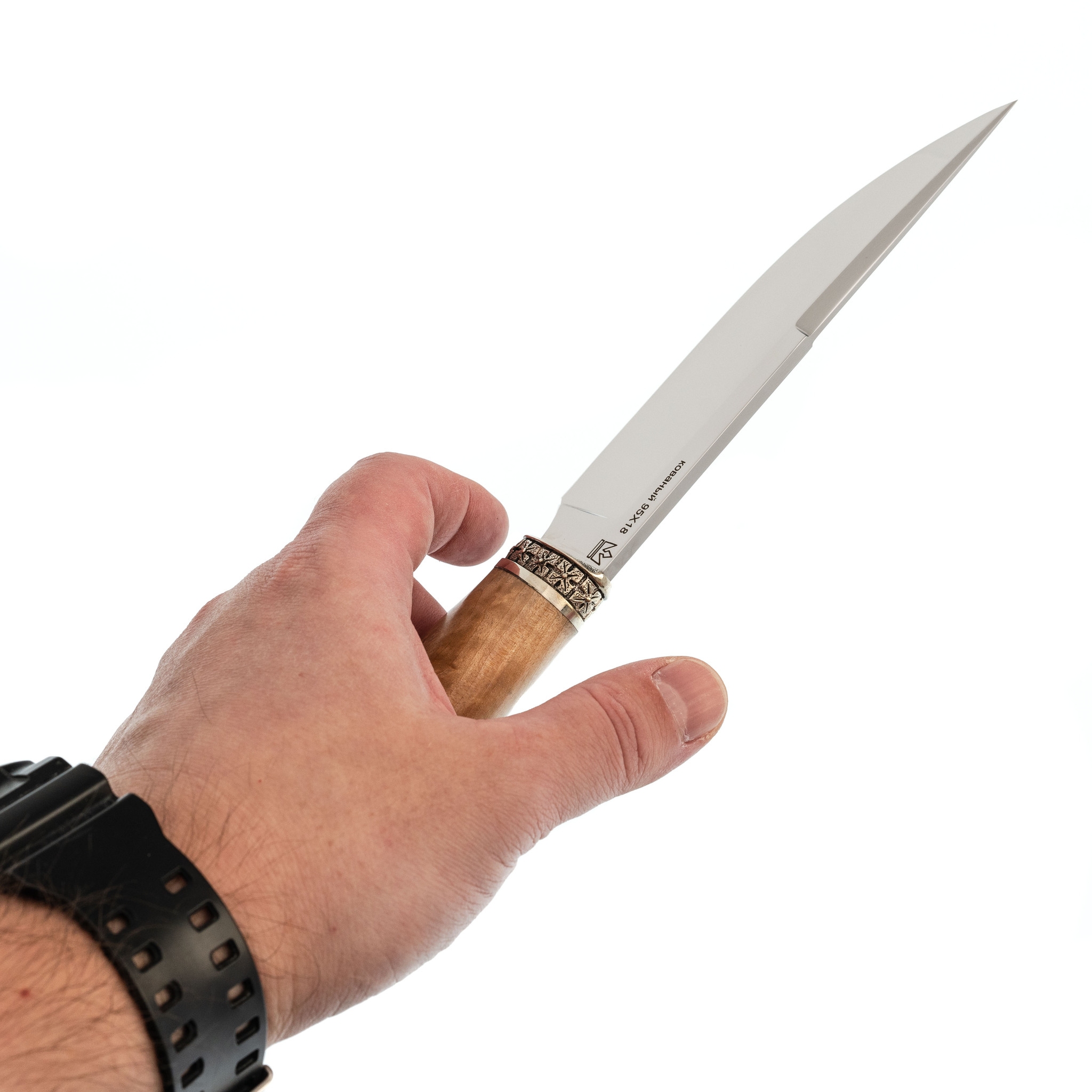 Нож Странник, сталь 95х18, карельская береза, мельхиор - фото 6