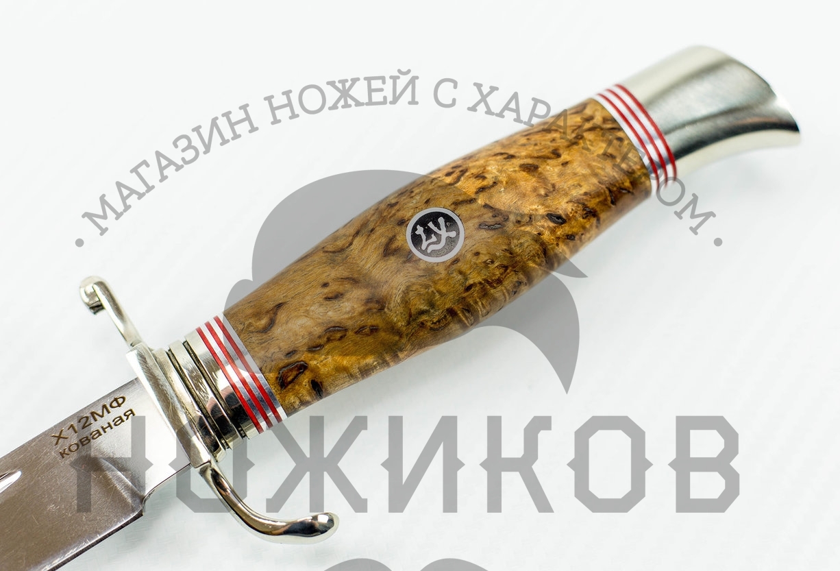 Нож Финка НКВД Х12МФ мельхиор, карельская берёза - фото 4