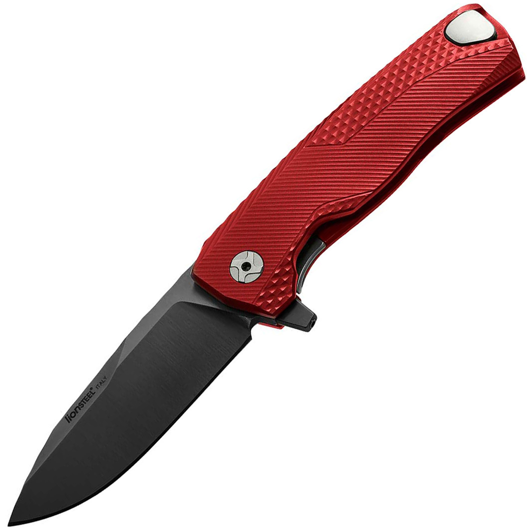 Нож складной LionSteel ROK A RB, сталь Black (Mil Spec) Finish Bhler M390, рукоять алюминий, красный