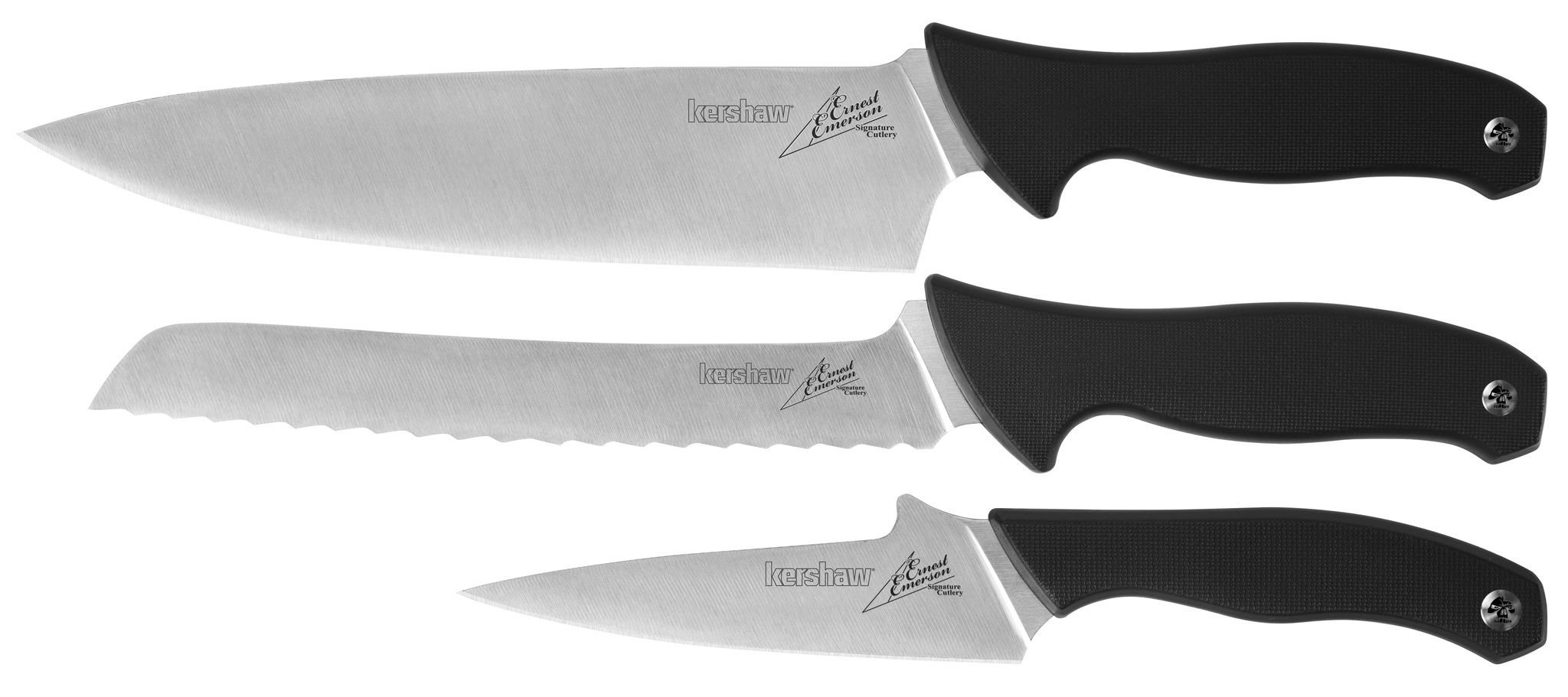 Набор из 3-х кухонных ножей EMERSON - KERSHAW 6100X из стали 1. 4116 (X50CrMoV 15), рукоять термопластик GRN