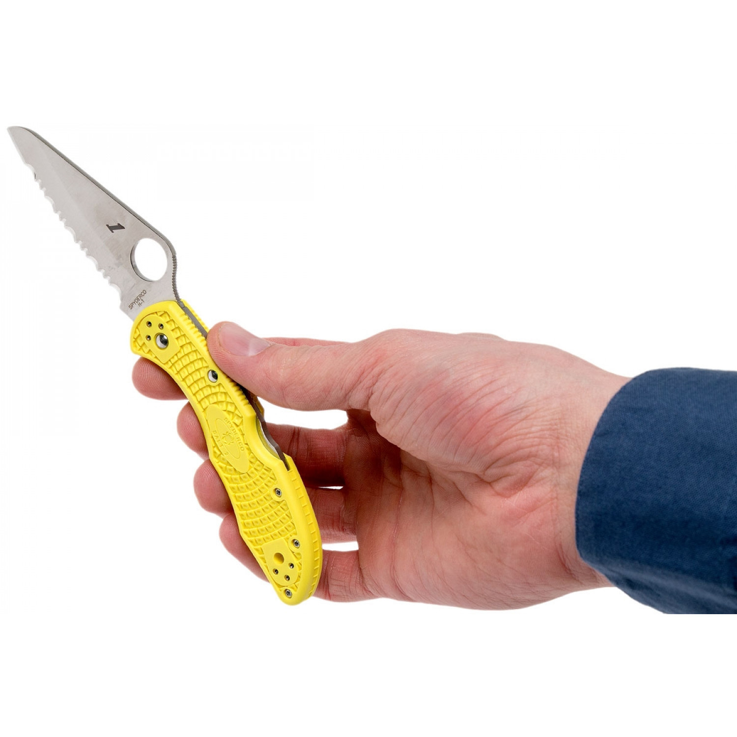 фото Складной нож salt 2 - spyderco c88syl2, сталь h1 satin serrated, рукоять термопластик frn, жёлтый