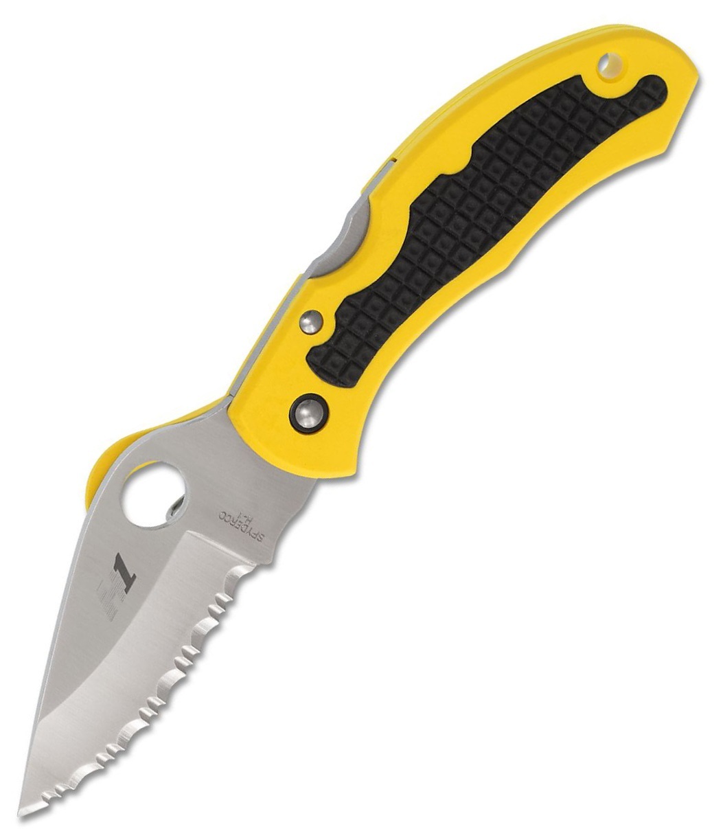 Нож складной Snap-It™ Salt™ Spyderco C26SYL, сталь H1 Satin Serrated (SpyderEdge™), рукоять термопластик FRN, жёлтый