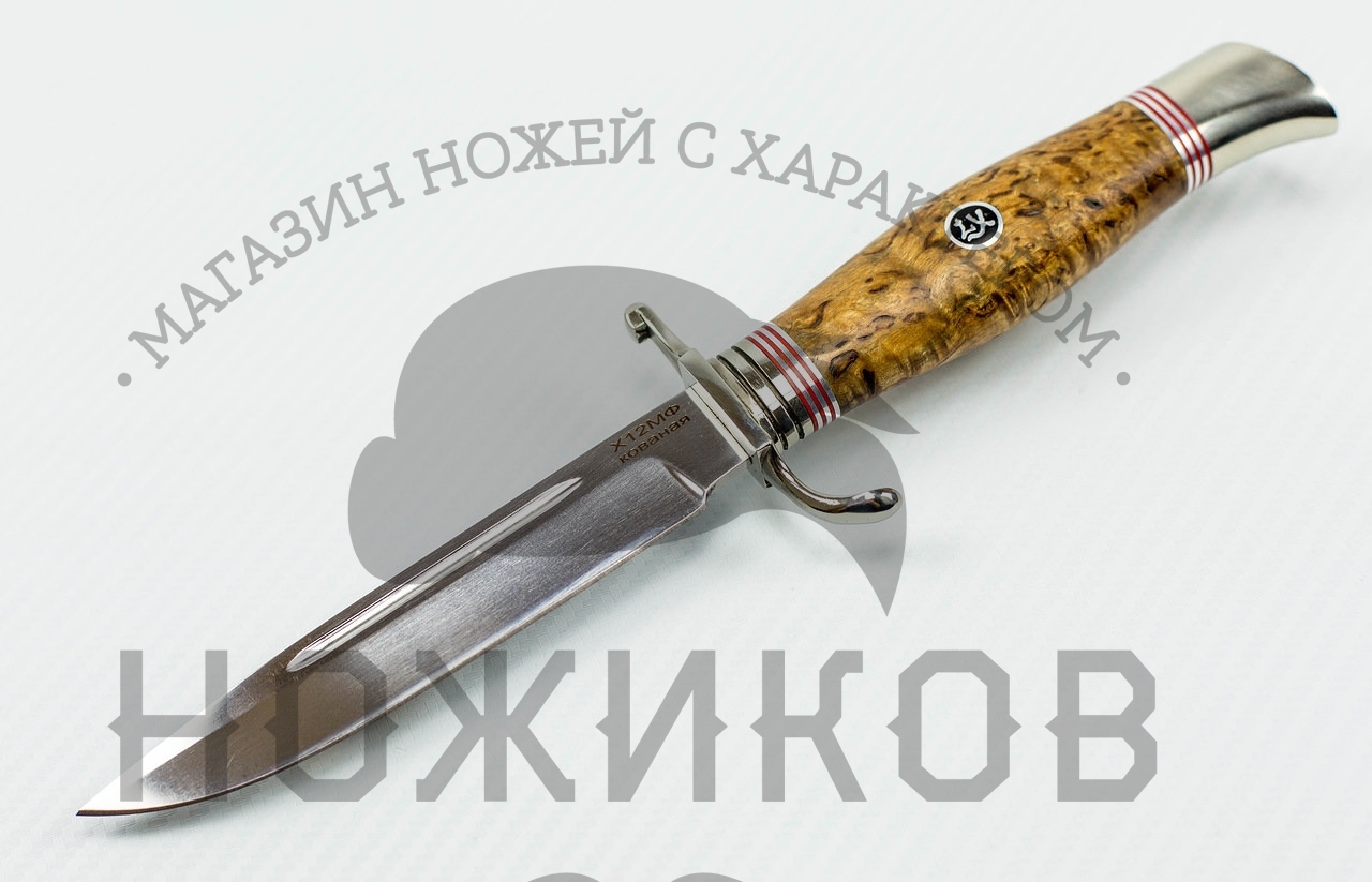 Нож Финка НКВД Х12МФ мельхиор, карельская берёза - фото 5