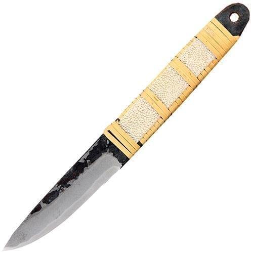 Туристический охотничий нож с фиксированным клинком Maruyoshi Hand Crafted, сталь Shirogami San-Mai, рукоять бежевая обмотка/белая кожа нож охотничий