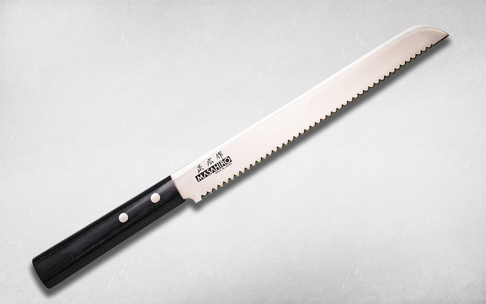 Нож кухонный для хлеба Sankei 210 мм, Masahiro, 35846, сталь AUS-8, стабилизированная древесина, чёрный