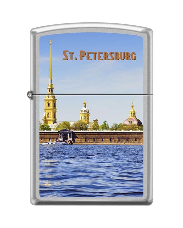 Зажигалка ZIPPO Петропавловская крепость, с покрытием Satin Chrome™ - фото 1