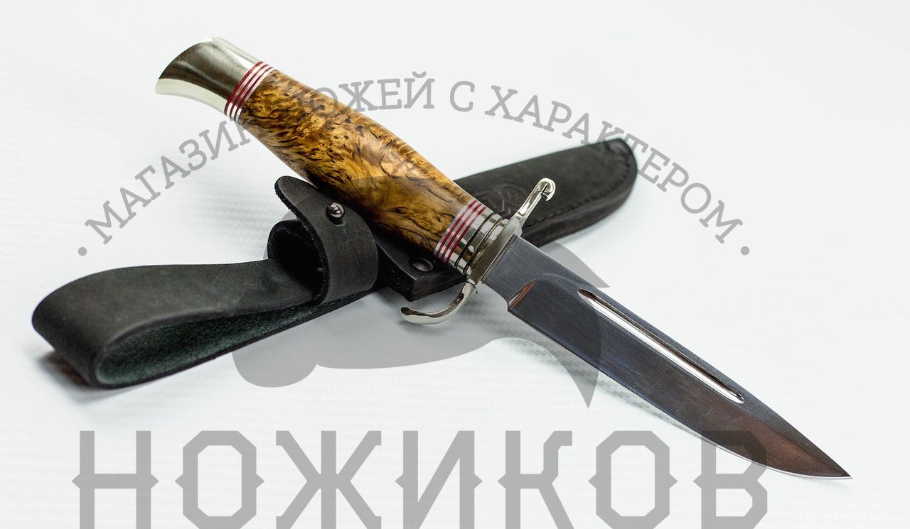 Нож Финка НКВД Х12МФ мельхиор, карельская берёза - фото 2