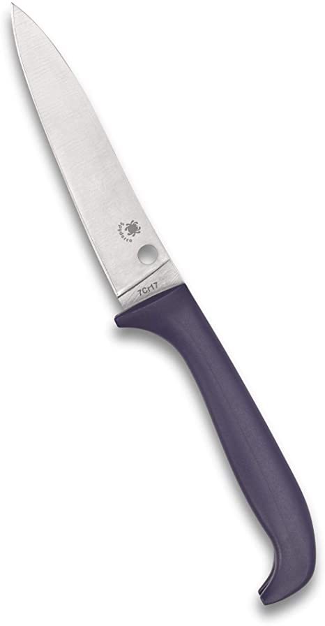 фото Универсальный кухонный нож spyderco counter puppy, сталь 7cr17, рукоять фиолетовый пластик