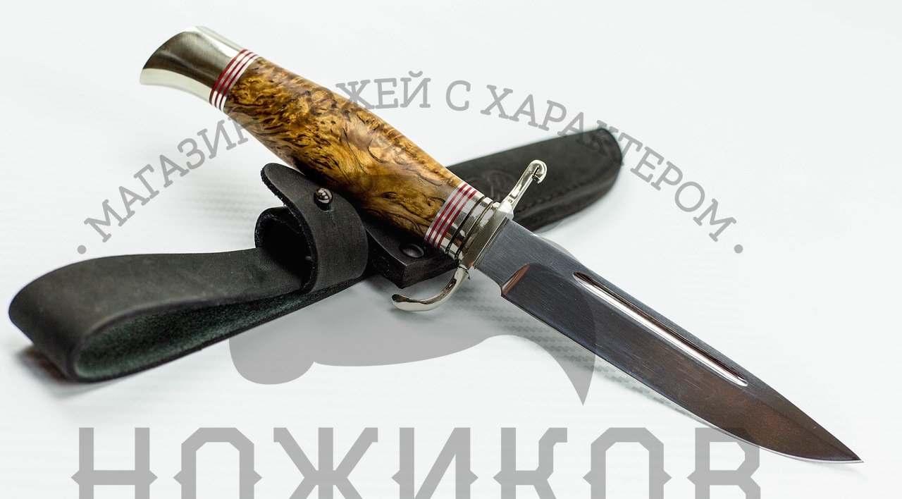 Нож Финка НКВД Х12МФ мельхиор, карельская берёза - фото 6