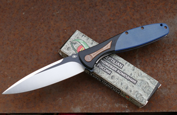 Складной нож Reptilian Корюшка-02-1, сталь VG-10, рукоять черный G10/синяя микарта