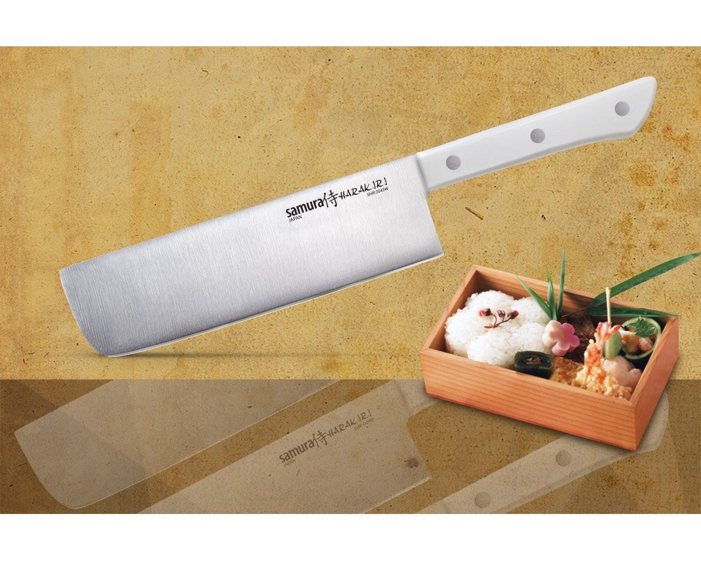 нож кухонный для тонкой нарезки samura harakiri shr 0045w 196 мм сталь aus 8 рукоять abs пластик белый Нож кухонный овощной накири Samura 