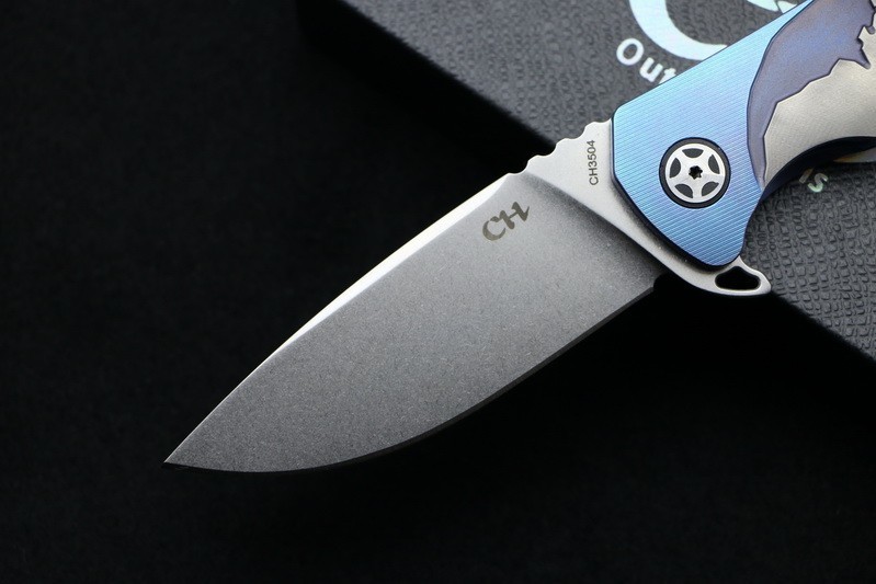 Складной нож CH3504 , сталь S35VN, Синий Череп от Ножиков
