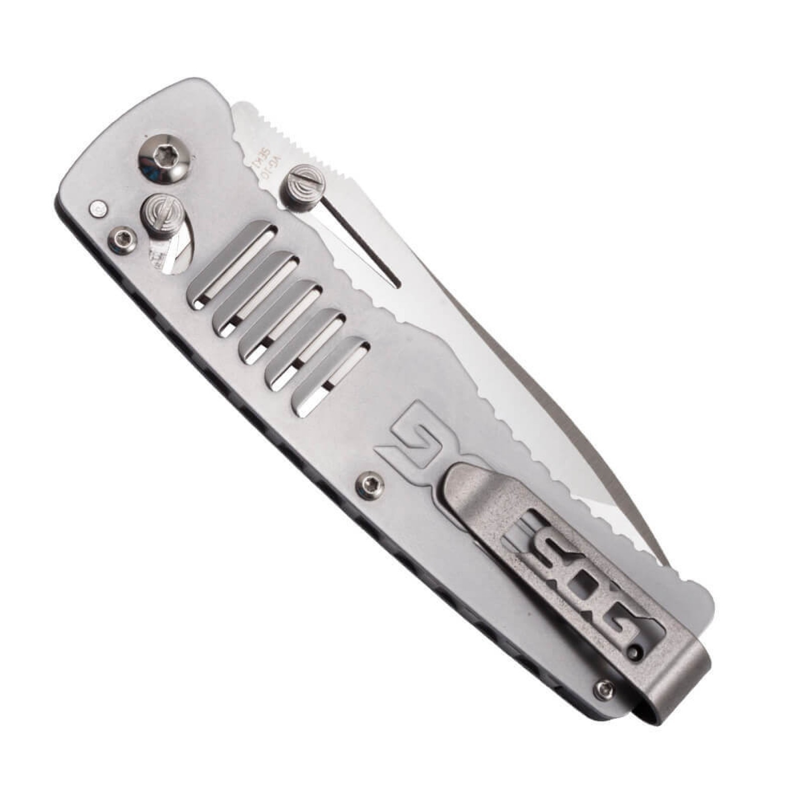 Складной нож Targa Satin - SOG TG1001, сталь VG-10, рукоять нержавеющая сталь, серый - фото 9
