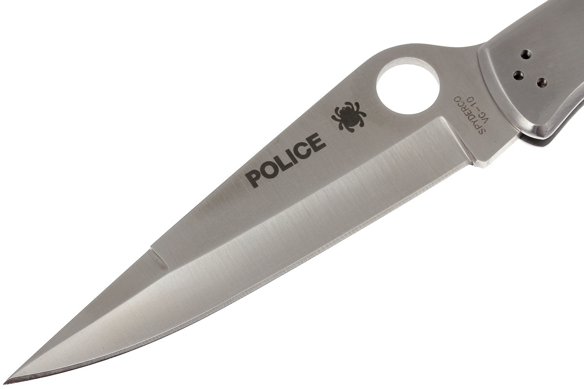Нож складной Police Model Spyderco C07P, сталь VG-10 Satin Plain, рукоять нержавеющая сталь - фото 6