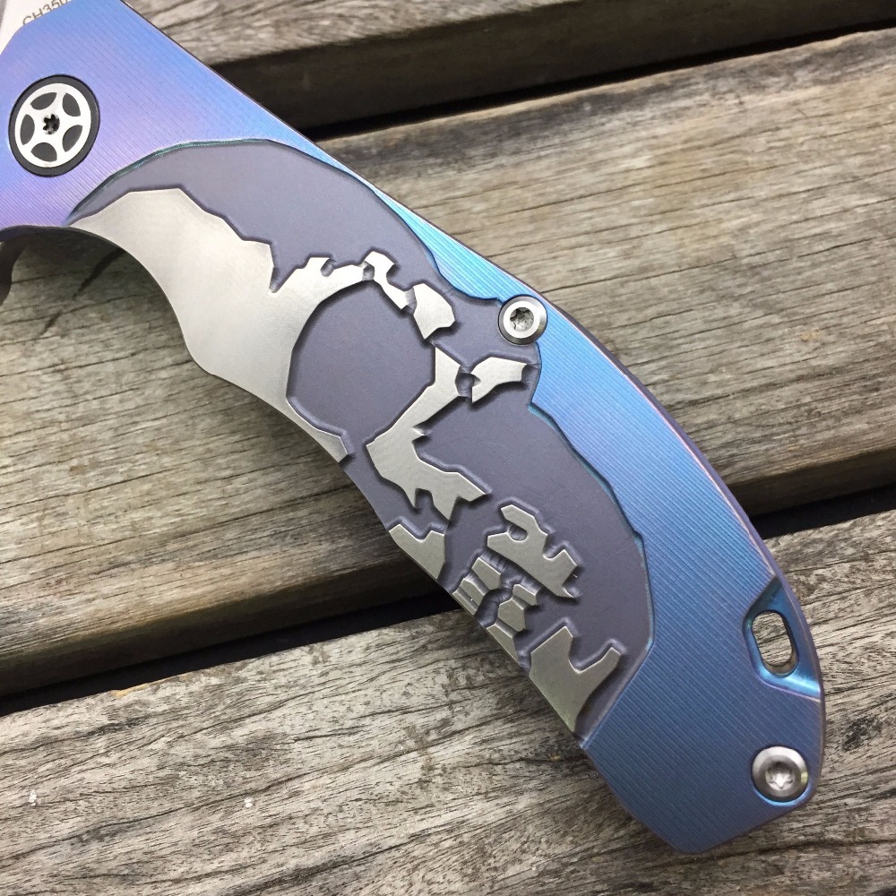 Складной нож CH3504 , сталь S35VN, Синий Череп - фото 5