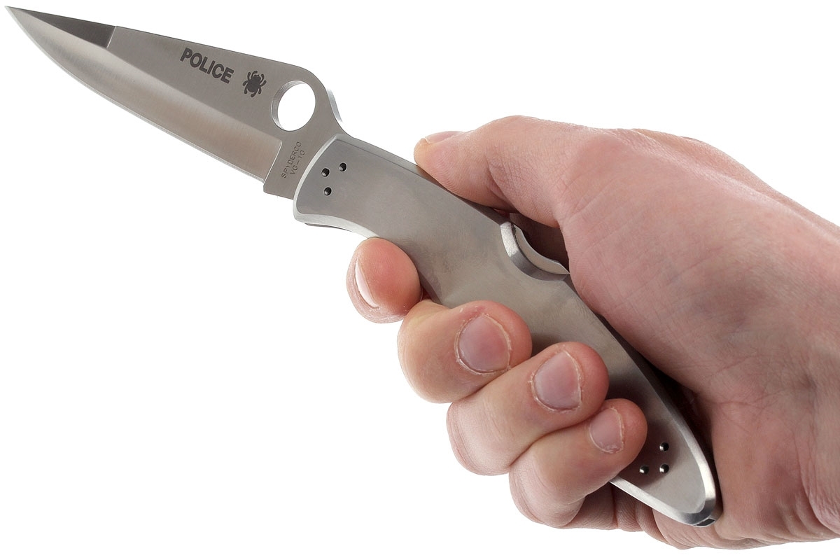 Нож складной Police Model Spyderco C07P, сталь VG-10 Satin Plain, рукоять нержавеющая сталь - фото 3