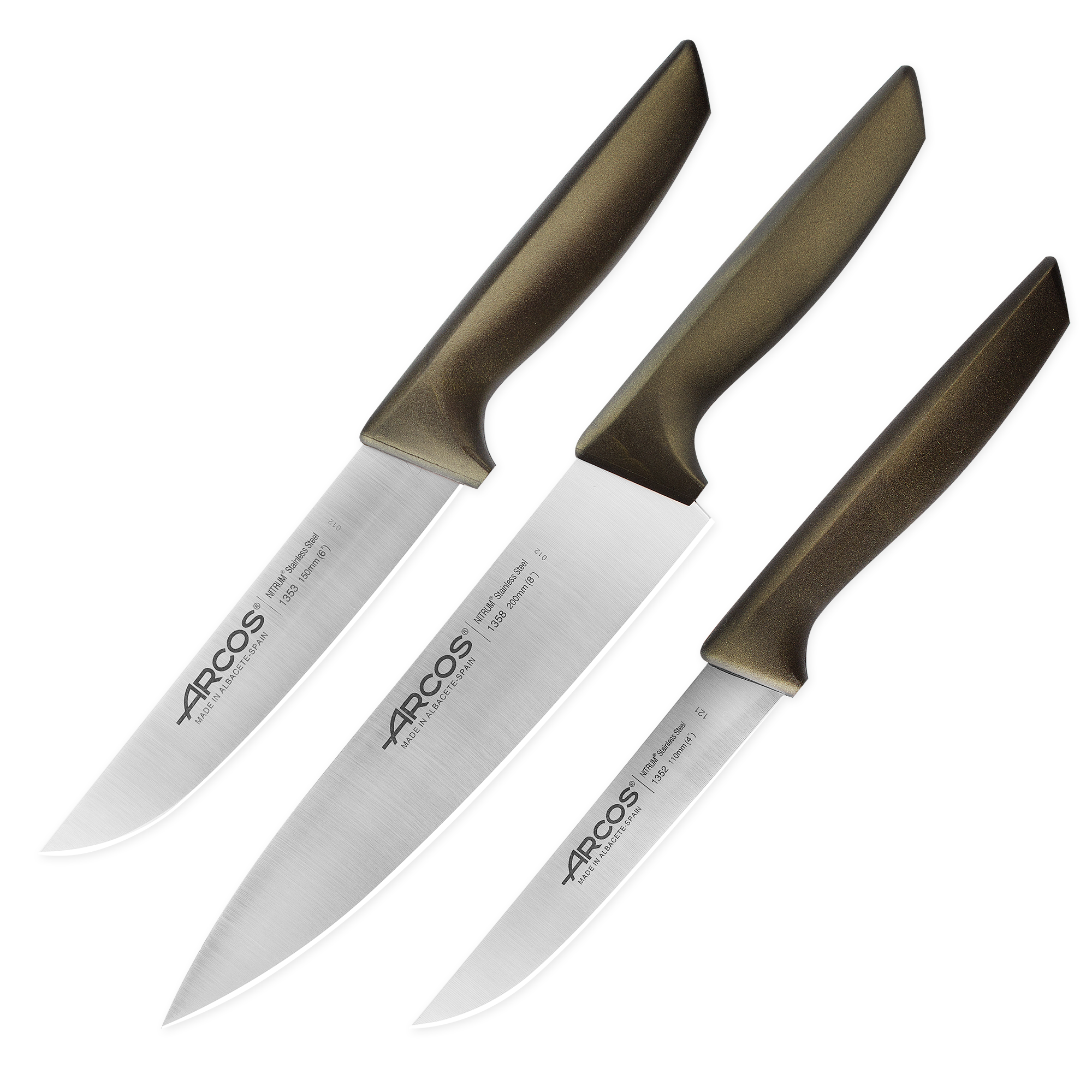 Набор кухонных ножей в коробке Niza Arcos, коричневая рукоять, 3 шт
