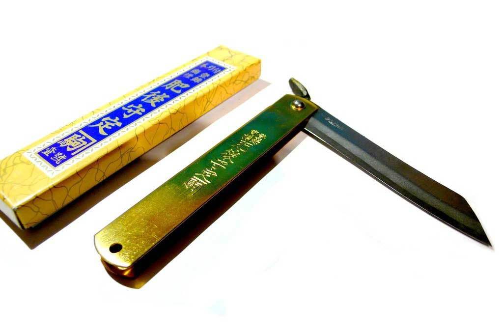 Нож складной Kanekoma Higonokami HKA-100Y, сталь Aogami, рукоять латунь - фото 4