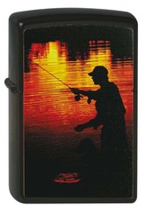 Фото Зажигалка ZIPPO Рыбак, с покрытием Black Matte, латунь/сталь, чёрная, матовая, 36x12x56 мм