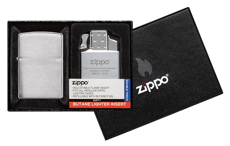 Набор ZIPPO: зажигалка 200 с покрытием Brushed Chrome, Зажигалки ZIPPO