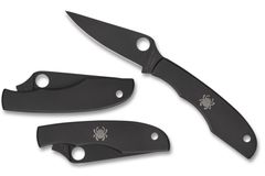 Фото Складной нож-брелок Grasshopper Spyderco, сталь 12C27, рукоять черная нержавеющая сталь