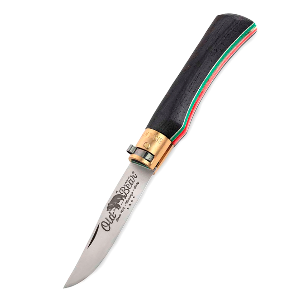 Складной нож Antonini Old Bear® Black Laminated Wood & Italian Tricolor Flag M, сталь 420, рукоять стабилизированная древесина