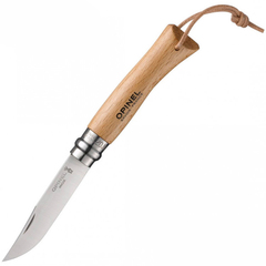 Фото Складной Нож Opinel Stainless steel №7, нержавеющая сталь Sandvik 12C27, бук, 001372, с кожаным темляком