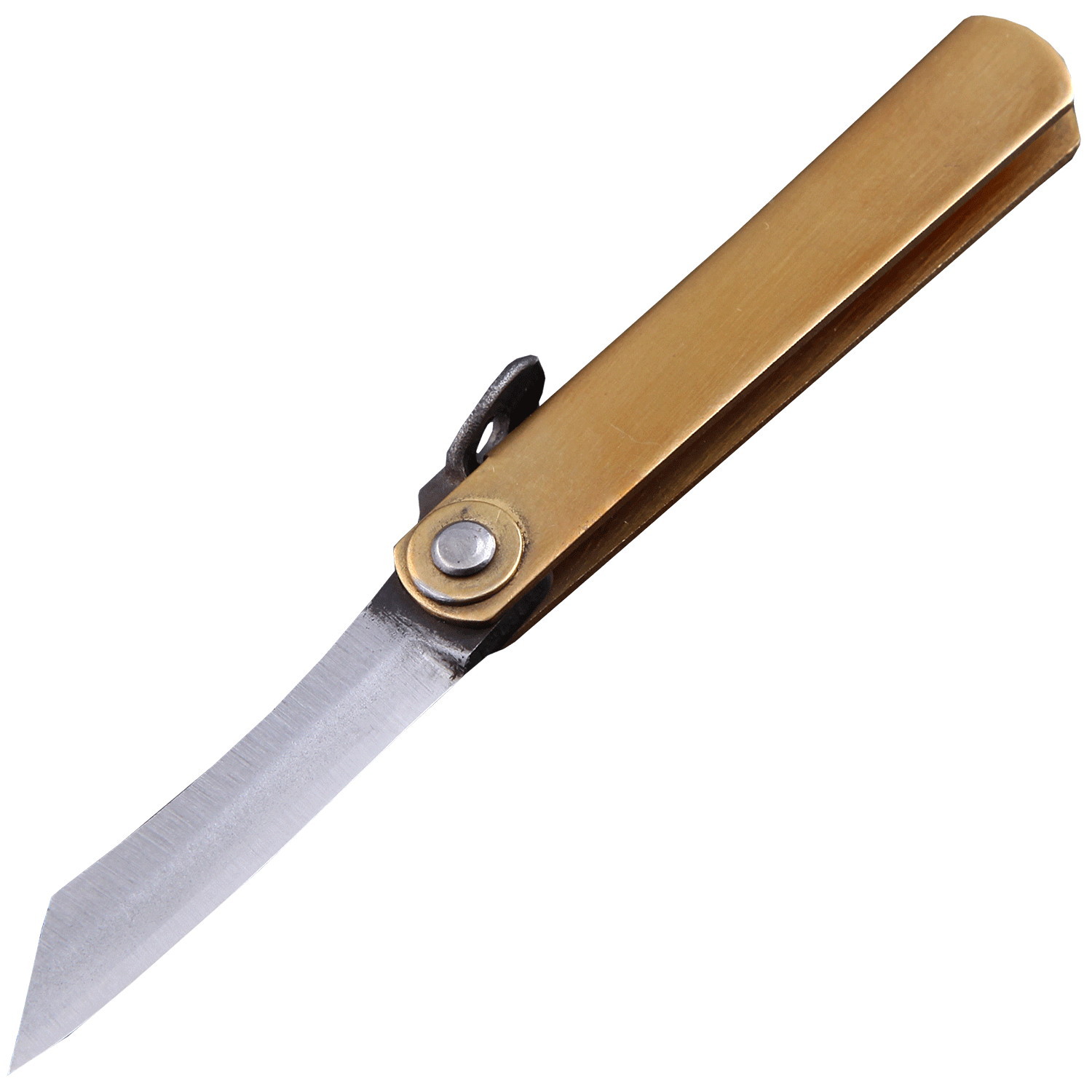 Нож складной Higonokami HKA-35BW, сталь AoGami, рукоять латунь, коричневый чехол - фото 1