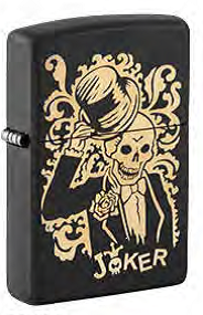Зажигалка ZIPPO Skull Design с покрытием Black Matte, Джокер, латунь/сталь, черная